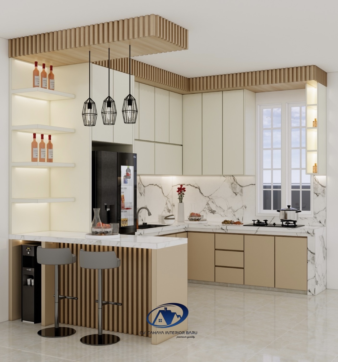 Kitchen Set Minimalis dengan Island Bar